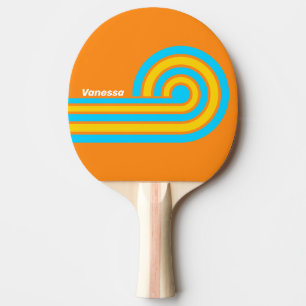 Raquete De Ping Pong Listras de Praia de Verão Retro com Nome