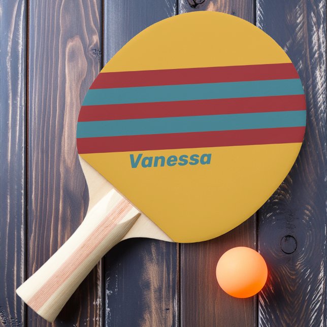 Raquete De Ping Pong Listras de Semente de Mostarda Retro com Nome (Criador carregado)