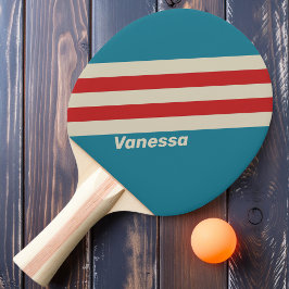 Raquete De Ping Pong Listras de Surf Retro Aqua com Nome