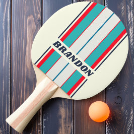 Raquete De Ping Pong Listras de Tábua do Oceano Vintage com Nome