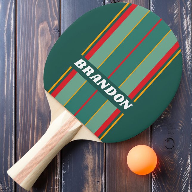Raquete De Ping Pong Listras de Tábua Verde Festivas com Nome (Criador carregado)