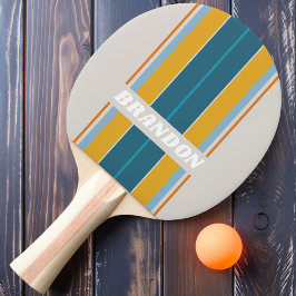 Raquete De Ping Pong Listras de Tabuleiro Arco-íris Retro com Nome