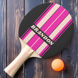Raquete De Ping Pong Listras de Tabuleiro Bubblegum Retro com Nome