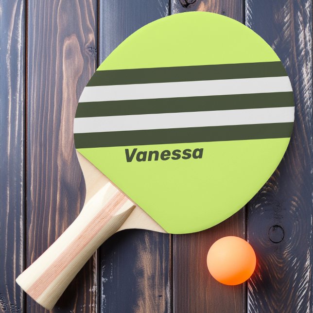 Raquete De Ping Pong Listras Desbotadas Retro com Nome (Criador carregado)