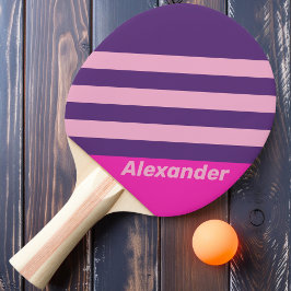 Raquete De Ping Pong Listras do Céu Rosa Esportivo Vintage com Nome