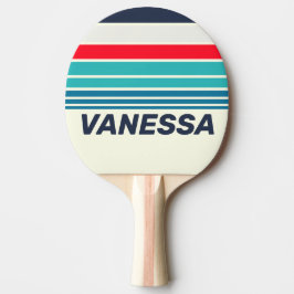 Raquete De Ping Pong Listras do Horizonte do Oceano Vintage com Nome