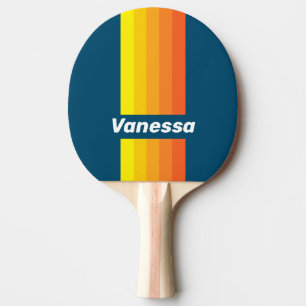 Raquete De Ping Pong Listras do Pino do Sol Marinho Vintage com Nome