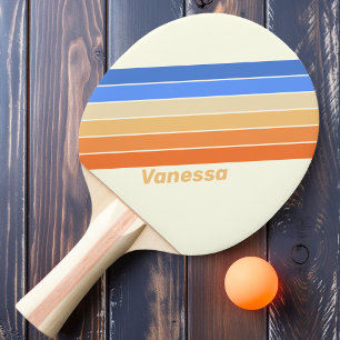 Raquete De Ping Pong Listras do Sol do Oceano Vintage com Nome