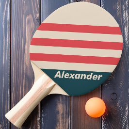 Raquete De Ping Pong Listras do Vintage Sport Teal Vibe com Nome