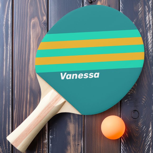 Raquete De Ping Pong Listras dos Mares Ensolarados com Nome (Criador carregado)