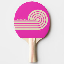 Raquete De Ping Pong Listras Duplas em Curl Rosa Retro com Nome