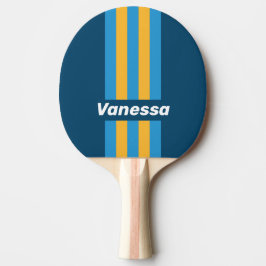 Raquete De Ping Pong Listras Finas Azuis Marinho Retro com Nome