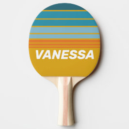 Raquete De Ping Pong Listras Horizontais Retro Amarelas com Nome
