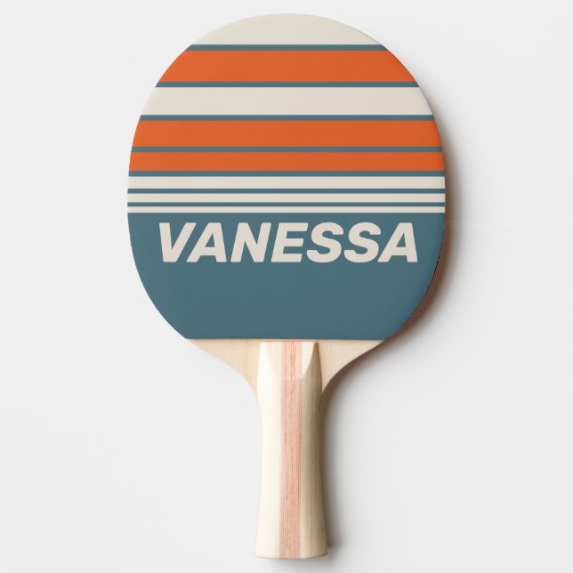 Raquete De Ping Pong Listras Horizontais Retro Surfside com Nome (Frente)