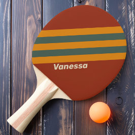 Raquete De Ping Pong Listras Laranja Retrô com Nome