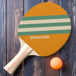 Raquete De Ping Pong Listras Laranja Retrô com Nome