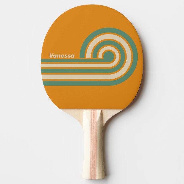 Raquete De Ping Pong Listras Laranja Retrô com Nome (Frente)
