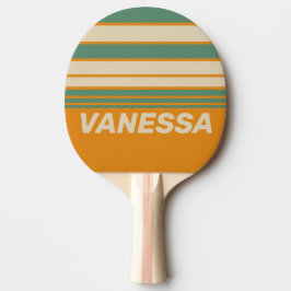 Raquete De Ping Pong Listras Laranja Retrô no Horizonte com Nome