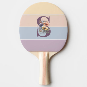 Raquete De Ping Pong Listras minimalistas Pastel com aquarelas flores