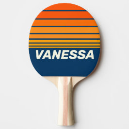 Raquete De Ping Pong Listras no Horizonte Azul Vintage com Nome