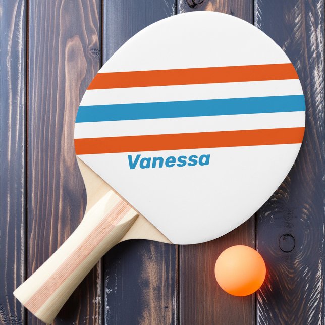 Raquete De Ping Pong Listras Nostálgicas de Verão com Nome (Criador carregado)