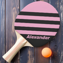Raquete De Ping Pong Listras Noturnas Rosa Esportivo Vintage com Nome