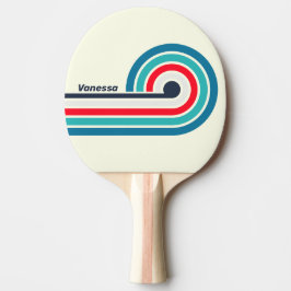 Raquete De Ping Pong Listras Oceânicas Vintage com Nome