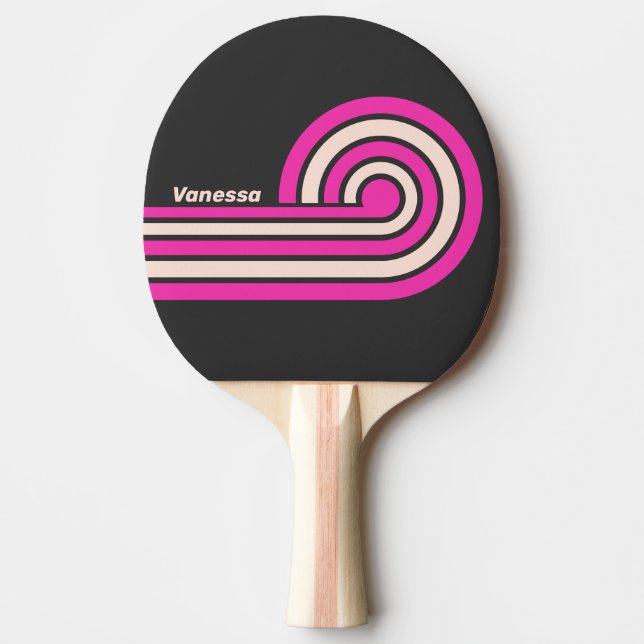 Raquete De Ping Pong Listras Onduladas de Bubblegum Retrô com Nome (Frente)