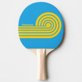 Raquete De Ping Pong Listras onduladas do Recife Retro Aqua com Nome