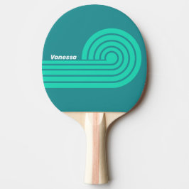 Raquete De Ping Pong Listras onduladas Teal Beach Breeze com Nome