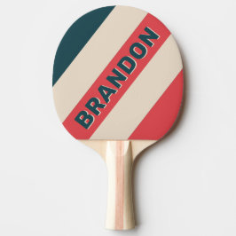 Raquete De Ping Pong Listras Ousadas com Nome Vibe Azul Turquesa Retrô