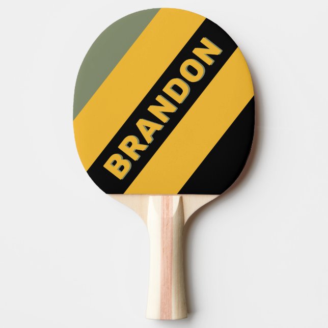 Raquete De Ping Pong Listras Ousadas Olive Nightlight com Nome (Frente)