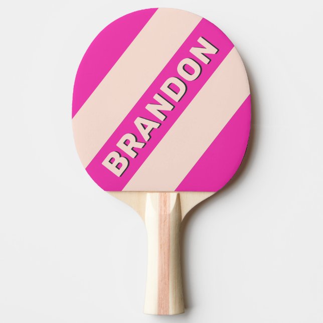 Raquete De Ping Pong Listras Ousadas Retro Bubblegum com Nome (Frente)