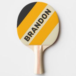 Raquete De Ping Pong Listras Ousadas Retro Preto Sol com Nome