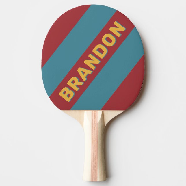 Raquete De Ping Pong Listras Ousadas Retro Semente de Mostarda com Nome (Frente)