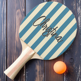 Raquete De Ping Pong Listras Polo Meados do Século em Aqua Profundo Pin