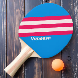 Raquete De Ping Pong Listras Retro Blue Crush com Nome