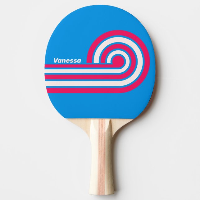 Raquete De Ping Pong Listras Retro Blue Crush com Nome (Frente)