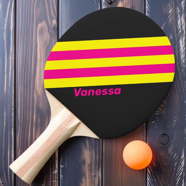 Raquete De Ping Pong Listras Retro com Brilho Solar com Nome (Criador carregado)