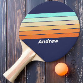 Raquete De Ping Pong Listras Retrô de Estilo Vintage com Nome