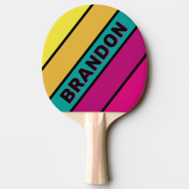 Raquete De Ping Pong Listras Retrô Escuro Anos 80 Negrito com Nome