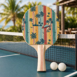 Raquete De Ping Pong Listras Retrô Palmeiras Tropicais
