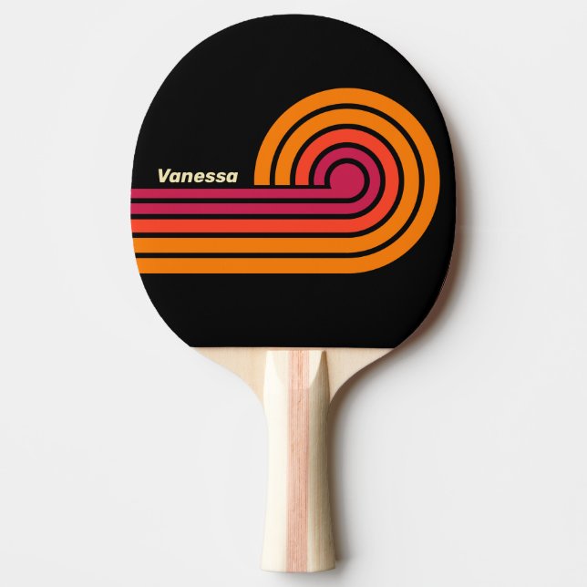 Raquete De Ping Pong Listras Retro VHS com Nome (Frente)