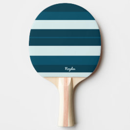 Raquete De Ping Pong Listras Rítmicas Linhas Horizontais Azul Mar Branc