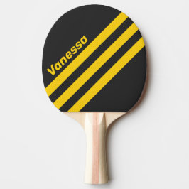 Raquete De Ping Pong Listras Triangulares Amarelas Retrô com Nome