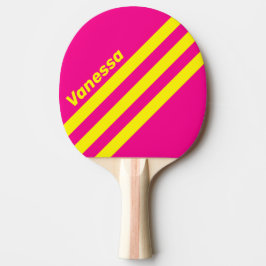 Raquete De Ping Pong Listras Triangulares Ensolaradas e Retrô com Nome