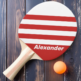 Raquete De Ping Pong Listras Vermelhas Esportivas Vintage com Nome