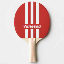 Raquete De Ping Pong Listras Vermelhas Três Pin Retro com Nome
