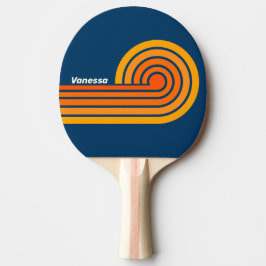 Raquete De Ping Pong Listras Vintage Azuis com Nome