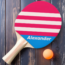 Raquete De Ping Pong Listras Vintage Sport Azul Crush com Nome